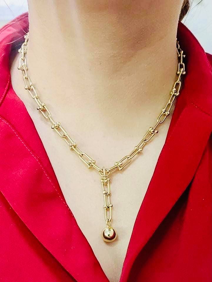 Necklace - All Chain x Ball Drop Pendant | 18K Yellow Gold