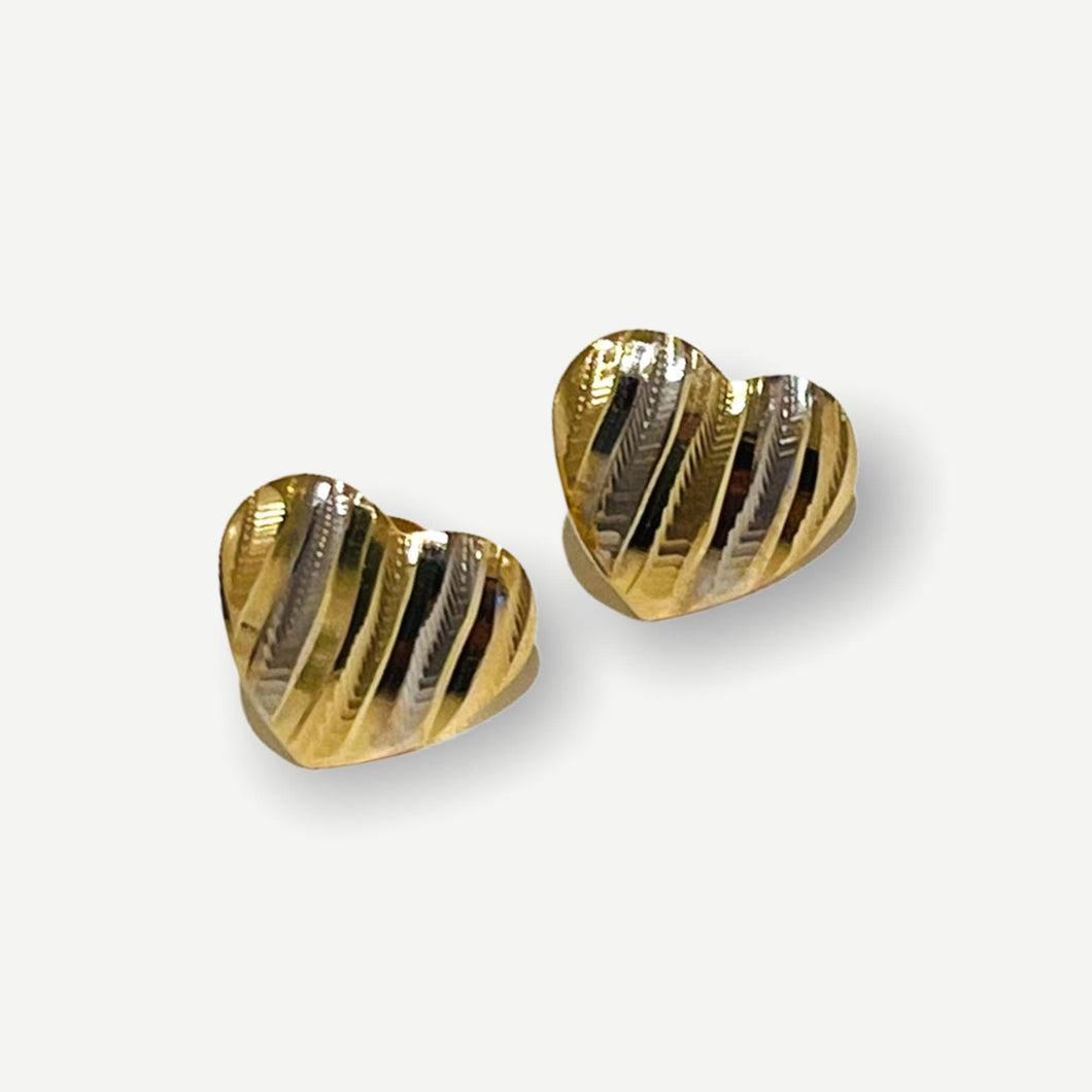 Stud Earrings - Heart MZE03 | 18K Two-Tone Gold