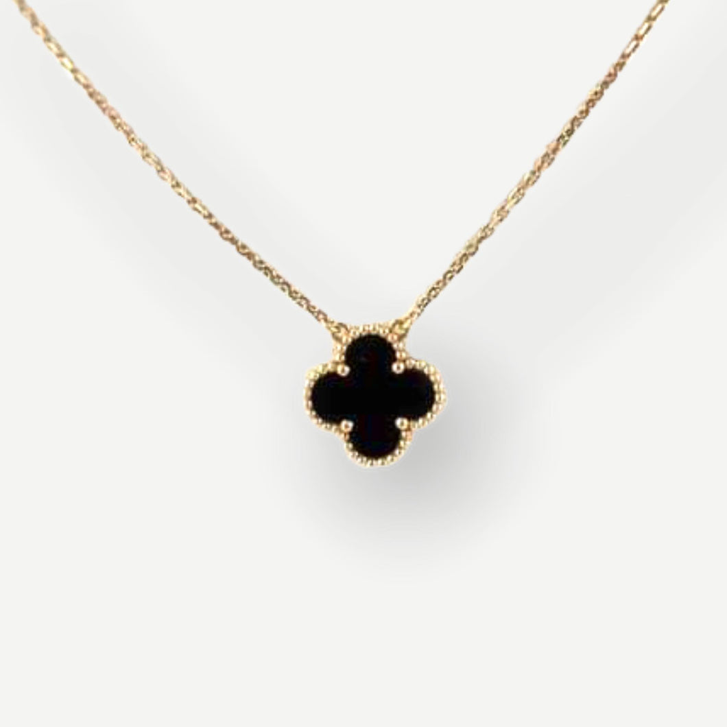 Necklace - Clover (Non-Removable Pendant) Black | 18K Yellow Gold ...
