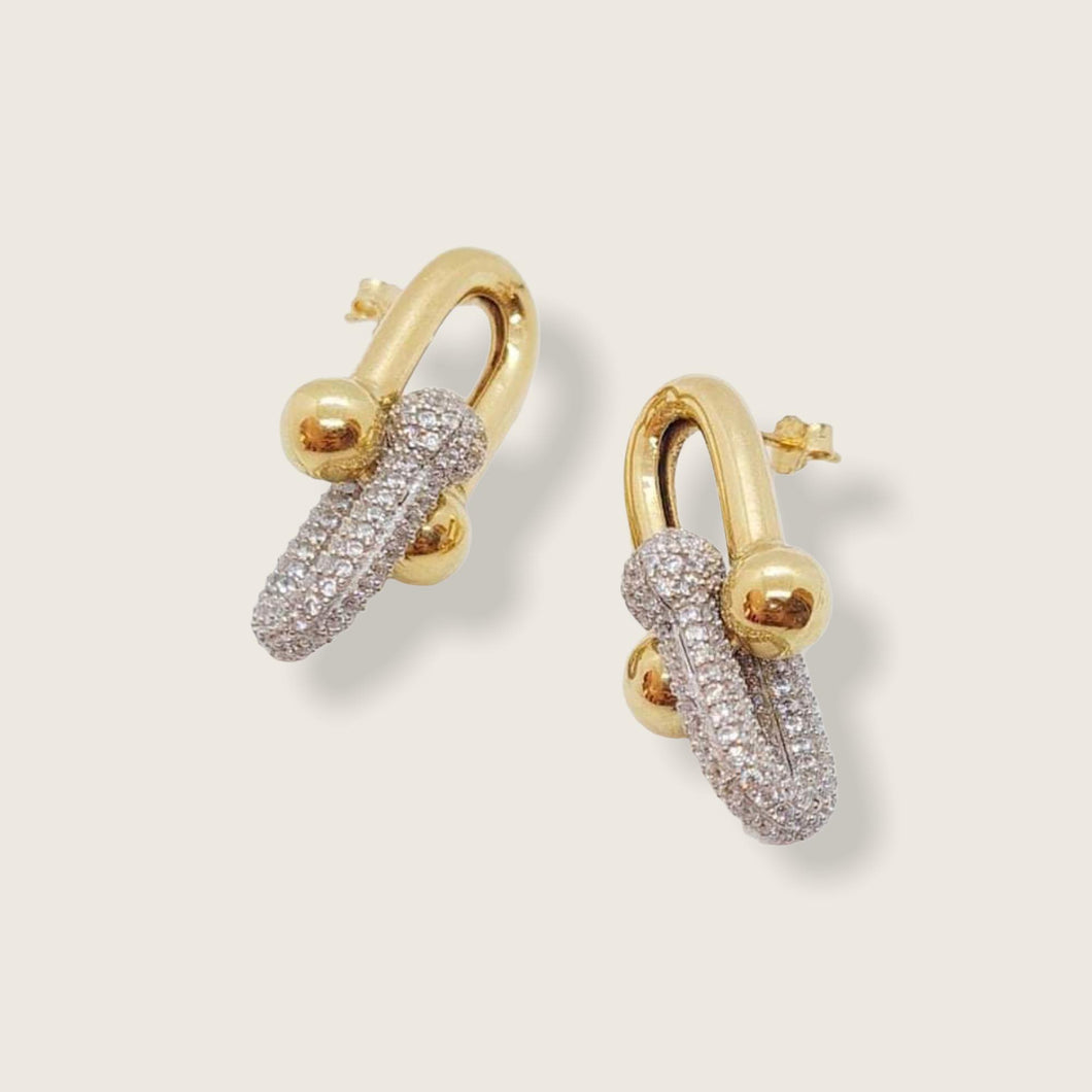 Stud Earrings - Chain with stones 001 | 18K Yellow Gold