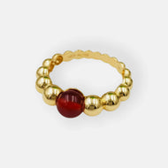 Ring - Beaded Bubble Ring with Red Stone | 18K Yellow Gold