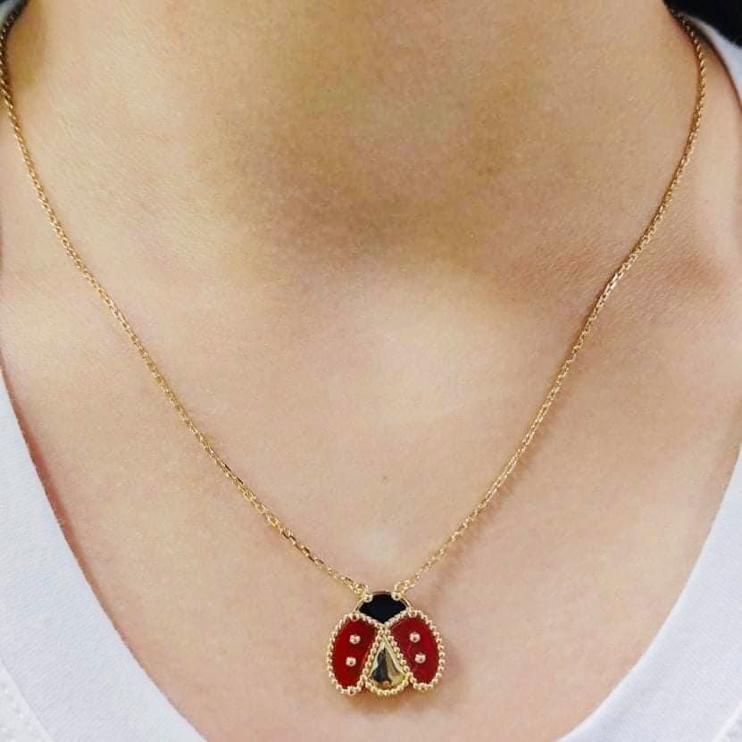 Cute Red Ladybug Pendant Diamond Necklace Lady Bug Jewelry Insect Luck –  Gold Diamond Shop