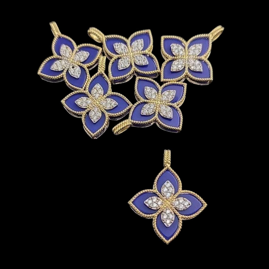 Pendants - Four Petals with stones | 18K Yellow Gold