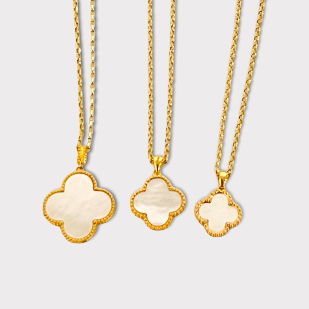 Necklace - Clover (White) | 18K Yellow Gold