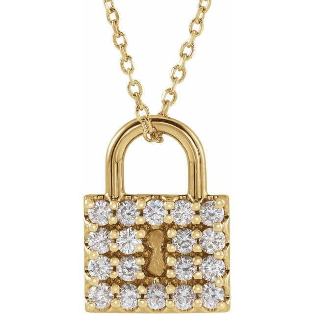 Necklace - Lock with Diamonds | 14K Yellow, White & Rose Gold