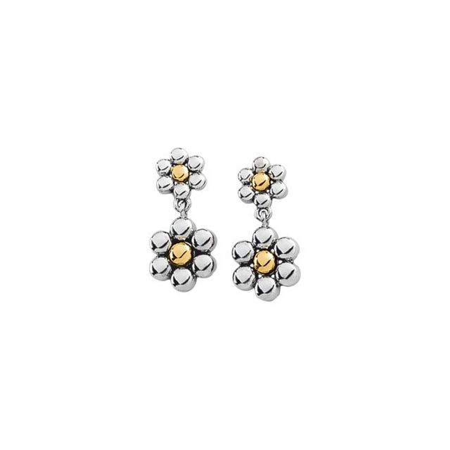 Stud Earrings - Double Flower | 18K Two-Tone Gold