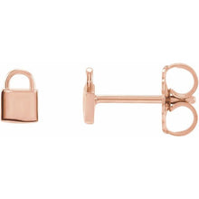 Load image into Gallery viewer, Stud Earrings - Petite Lock | 14K Yellow, White &amp; Rose Gold
