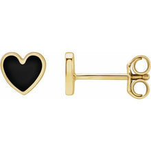 Load image into Gallery viewer, Stud Earrings - Heart (Black Enamel)  | 14K Yellow, White or Rose Gold
