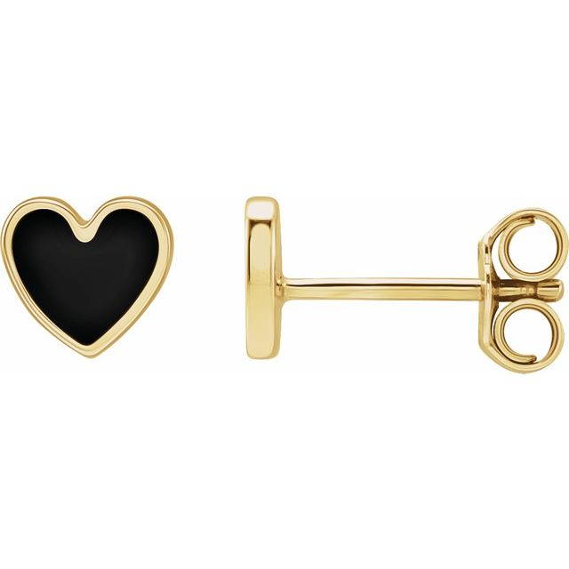 Stud Earrings - Heart (Black Enamel)  | 14K Yellow, White or Rose Gold