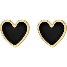 Load image into Gallery viewer, Stud Earrings - Heart (Black Enamel)  | 14K Yellow, White or Rose Gold
