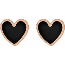 Load image into Gallery viewer, Stud Earrings - Heart (Black Enamel)  | 14K Yellow, White or Rose Gold
