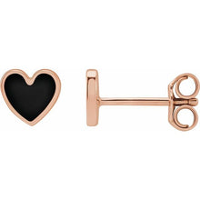 Load image into Gallery viewer, Stud Earrings - Heart (Black Enamel)  | 14K Yellow, White or Rose Gold
